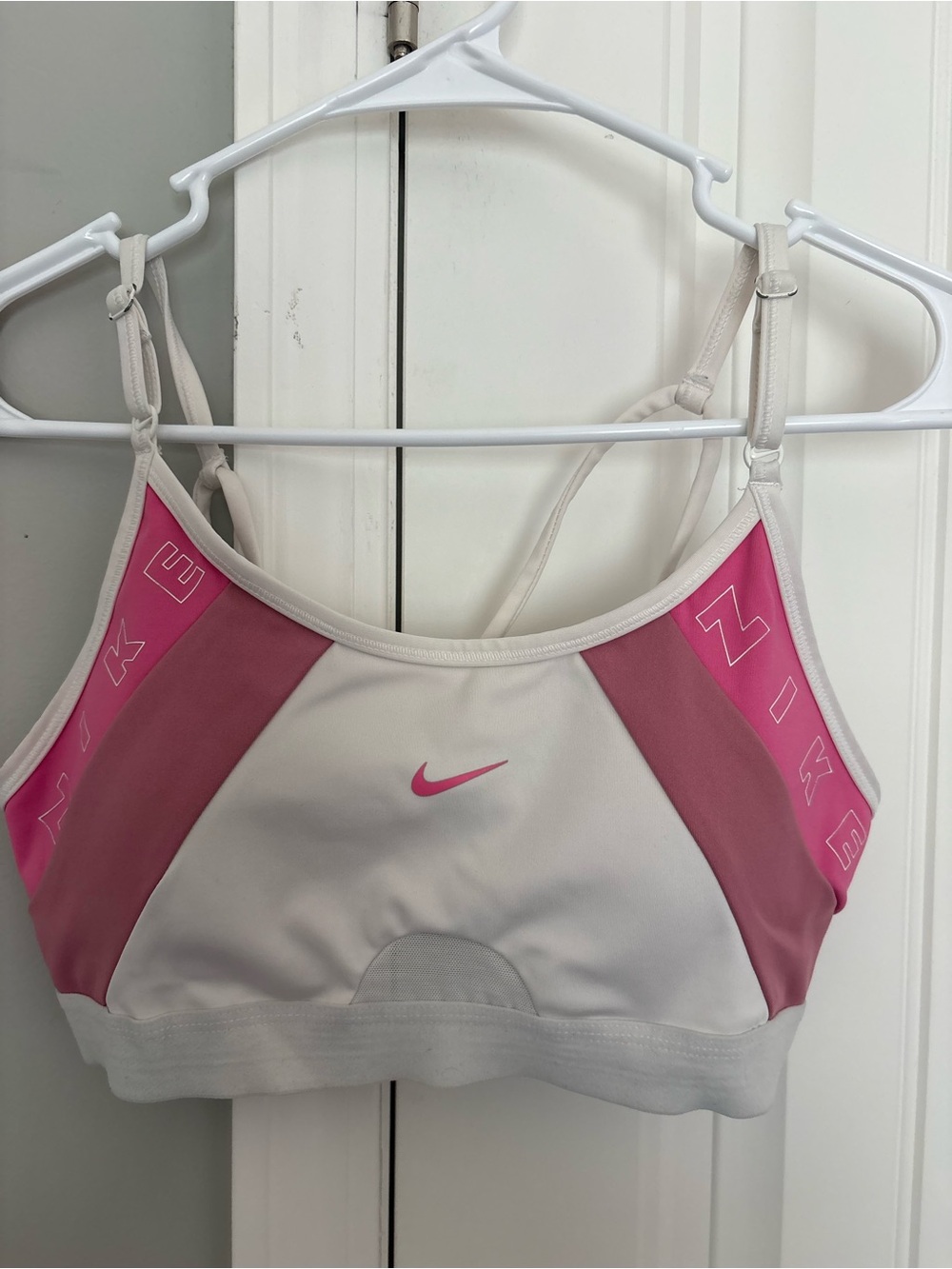 Nike Women's Pink & White Sports Bra | Size Medium